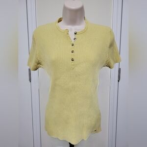 Tommy Hilfiger Yellow Rib Knit Button Short Sleeve Shirt
